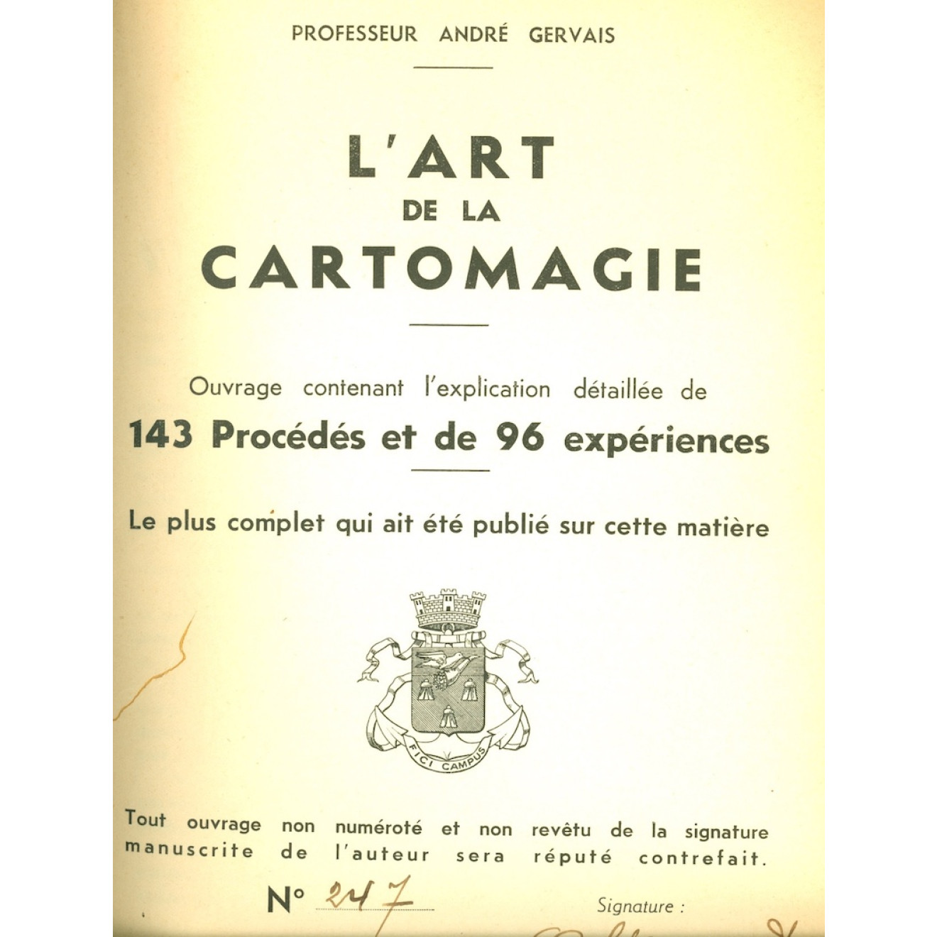 L'ART DE LA CARTOMAGIE. Signed copy.