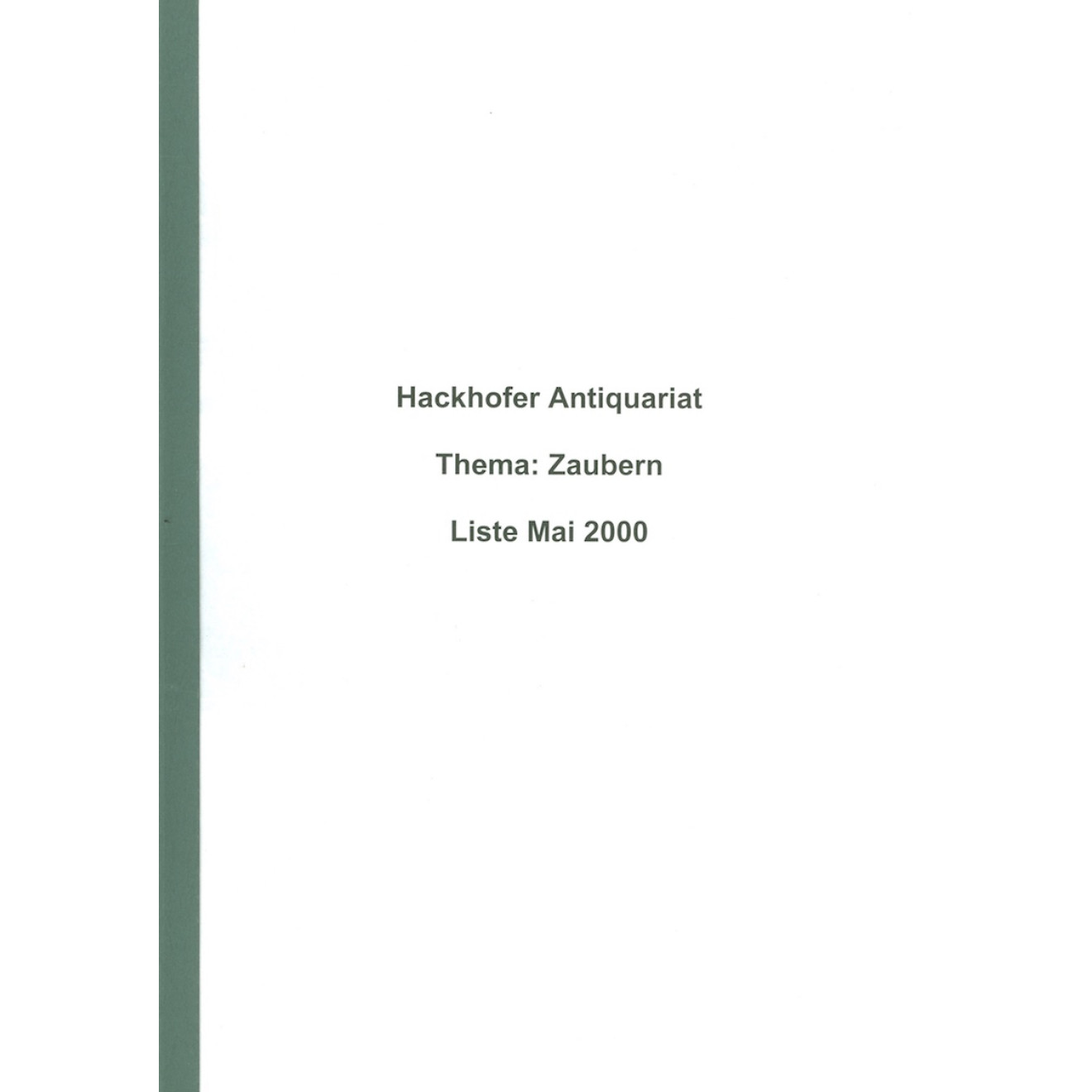 Hackhofer Antiquariat Liste 2000