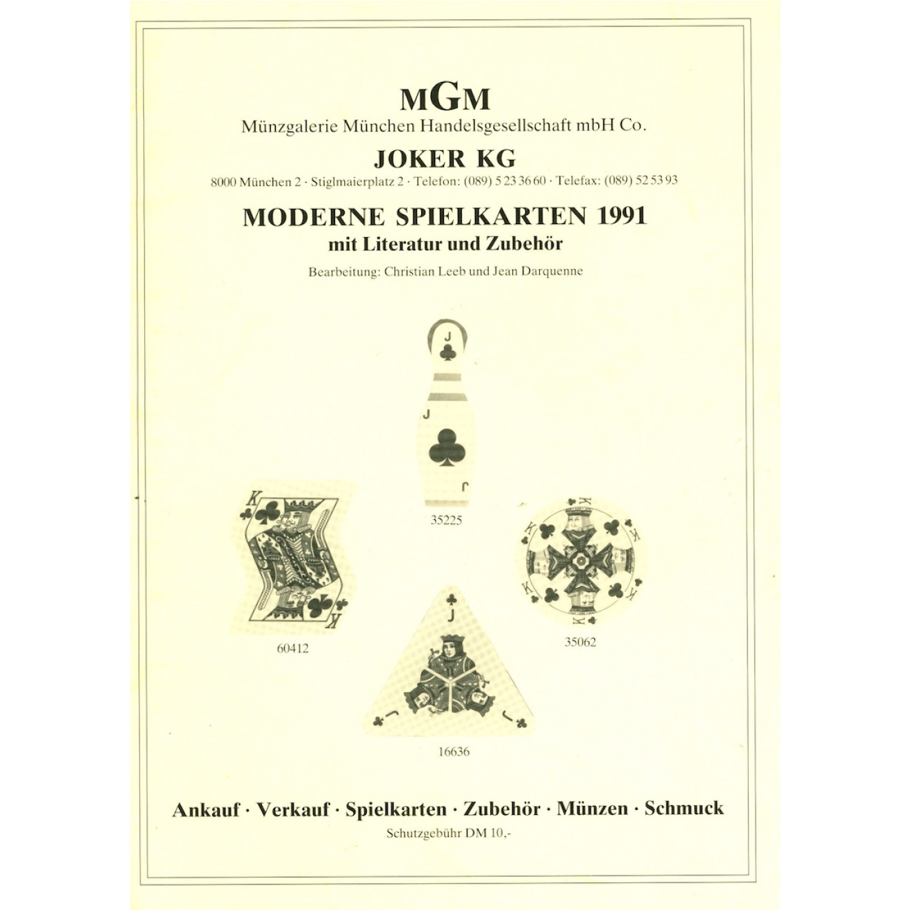 Katalog MGM: Moderne Spielkarten 1991 mit Literatur und Zubehör