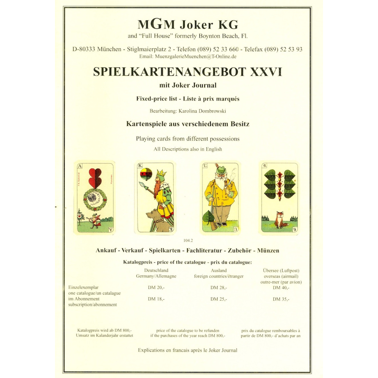 Katalog MGM: Spielkartenangebot XXVI mit Joker Journal