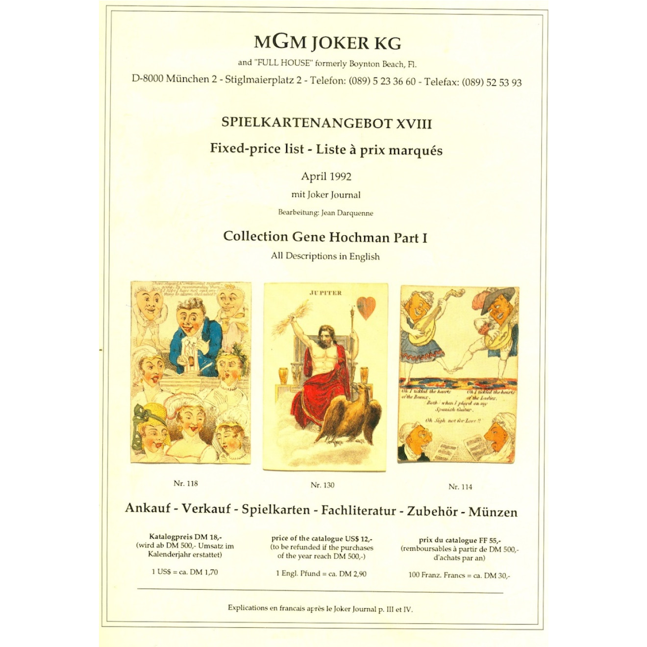 Katalog MGM: Spielkartenangebot XVIII April 1992