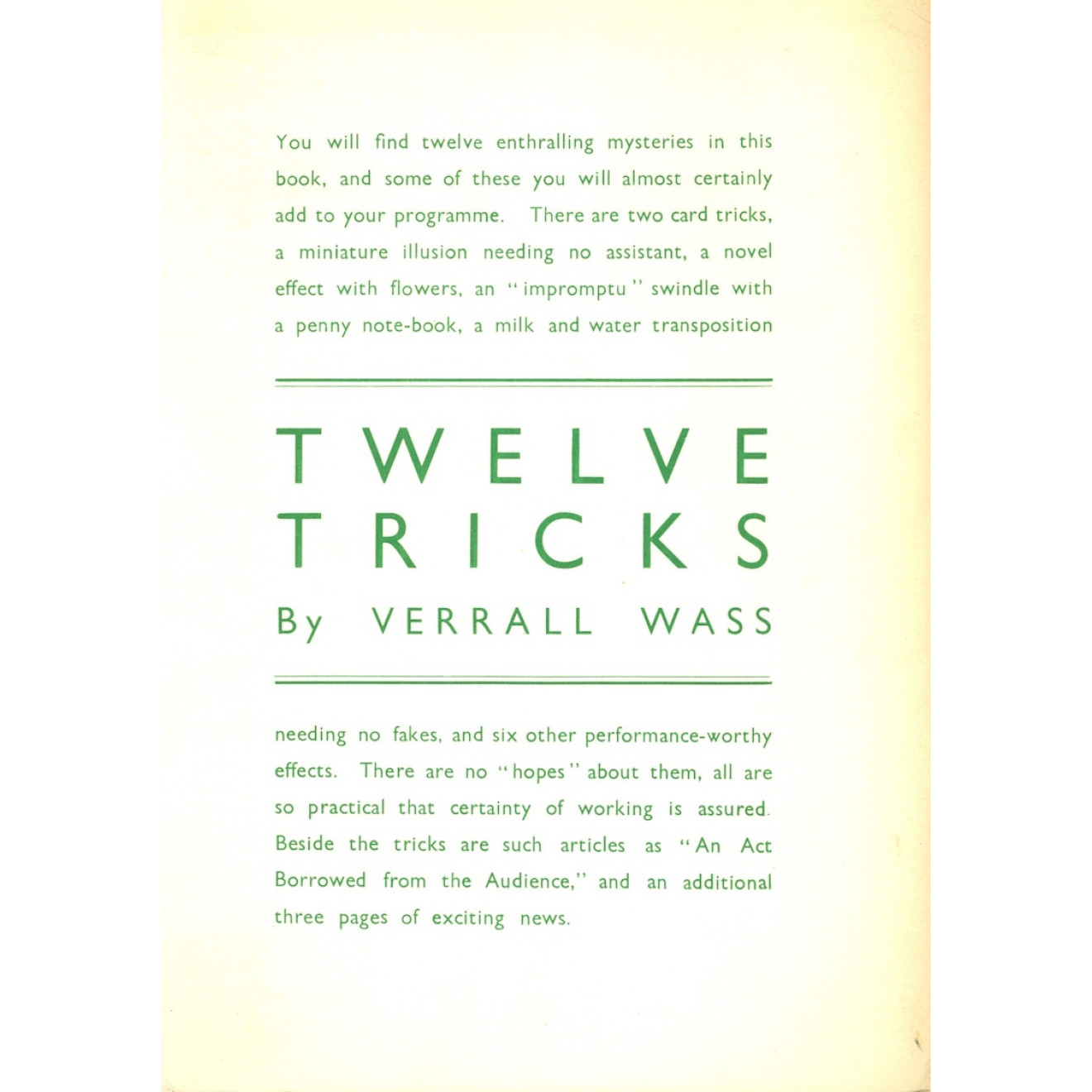 Twelve Tested Tricks by Verall Wass