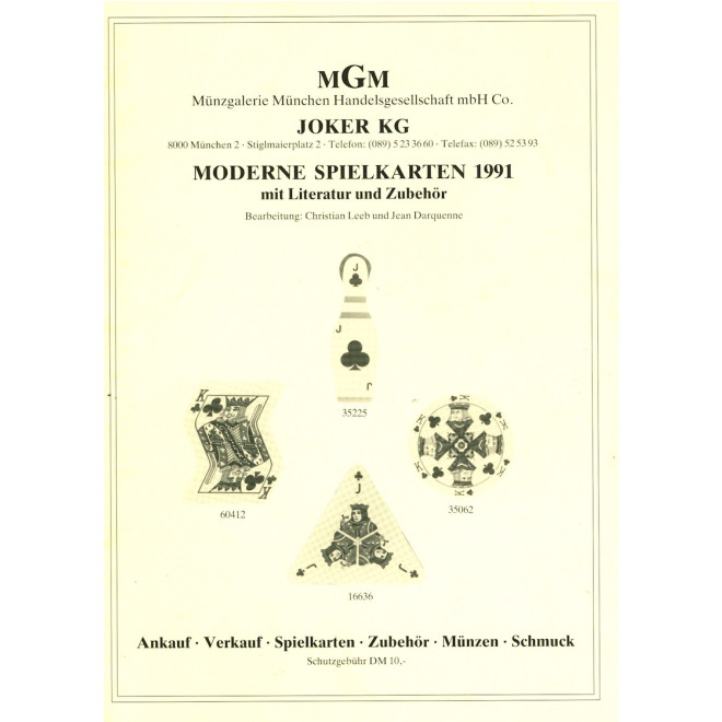 Katalog MGM: Moderne Spielkarten 1991 mit Literatur und Zubehör