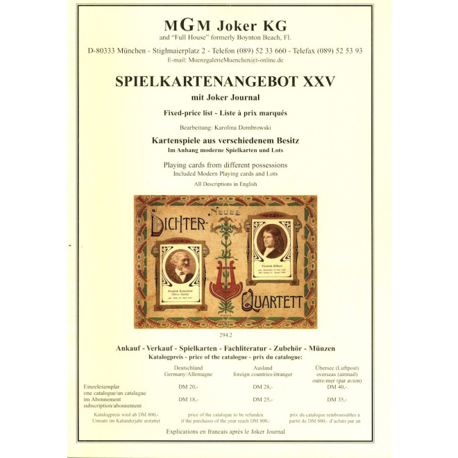 Katalog MGM: Spielkartenangebot XXV mit Joker Journal